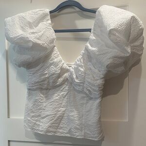 Frame White Textured Puff Sleeve Blouse M